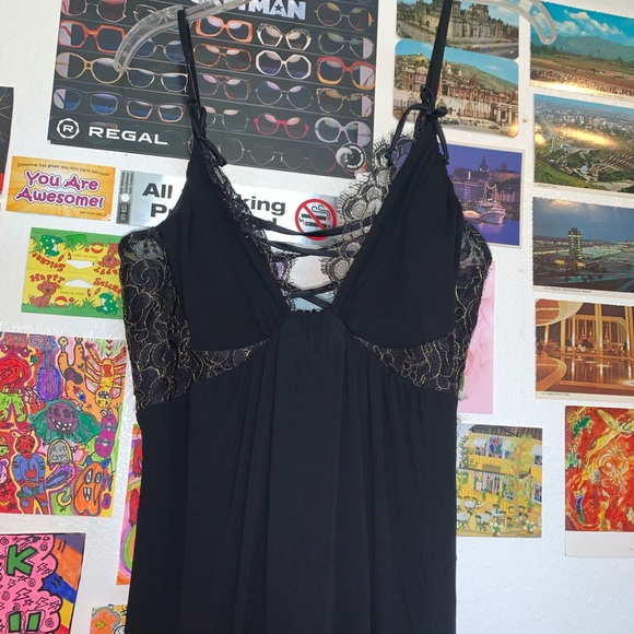 Black Bebe Dress w/ lace and Gold Detail - Picture 2 of 4